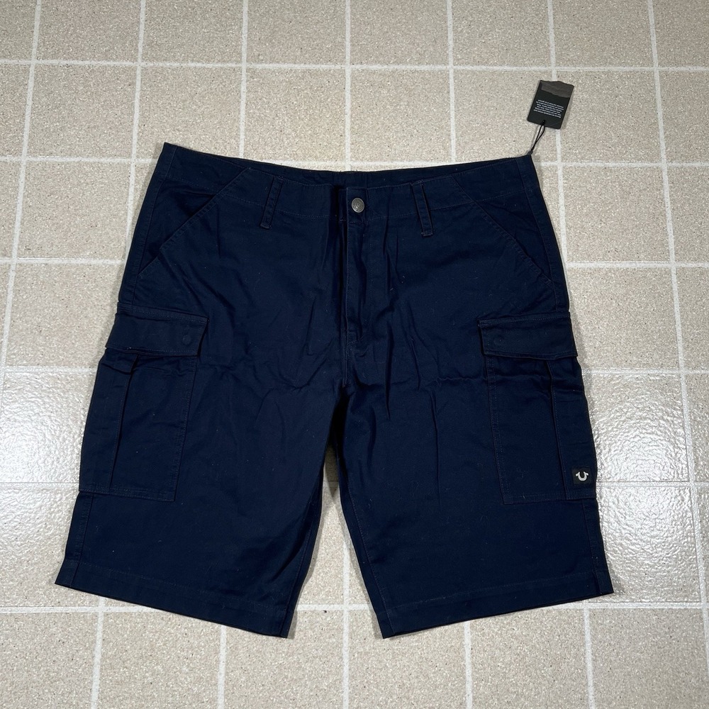 NWT True Religion Navy Blue Cargo Shorts Y2K Baggy Size 40